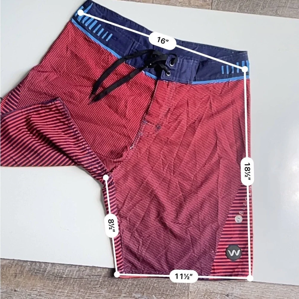 Black Wave Red Swim Trunk Surfing Shorts Pants Size‎ 32”